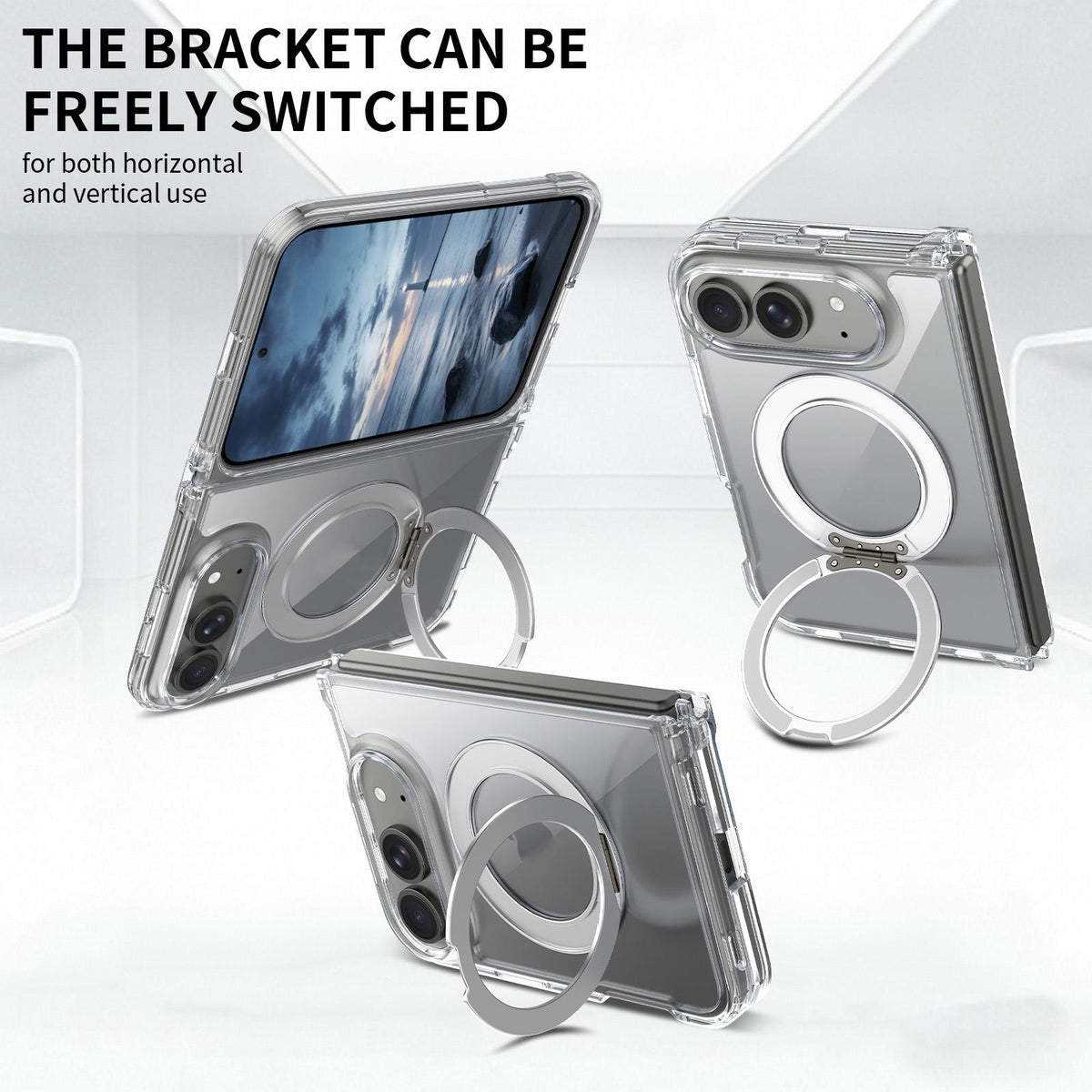 For iPhone Duo Scratch-proof Transparent Rotating Holder Magnetic Phone Case - Default - EDA009845101