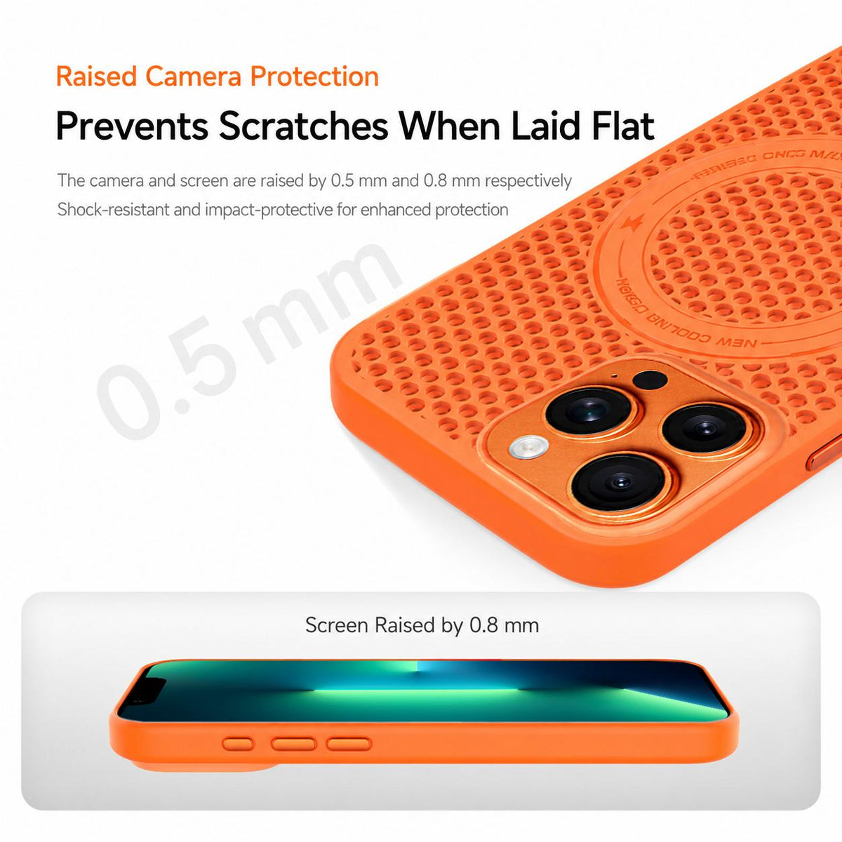 For iPhone 13 Pro Max Ice Feeling Cooling Magnetic Shockproof Phone Case - Orange - EDA009845710A