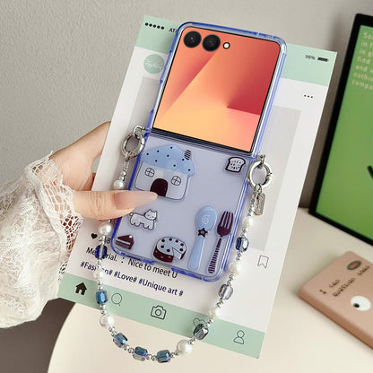 For Galaxy Z Flip8 5G Clear TPU Cartoon Animal Phone Case with Strap - Blue - EDA009847501C
