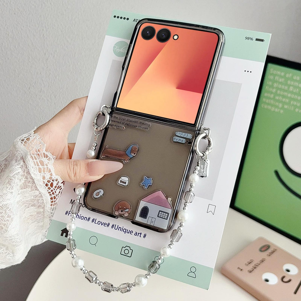 For Galaxy Z Flip8 5G Clear TPU Cartoon Animal Phone Case with Strap - Black - EDA009847501E