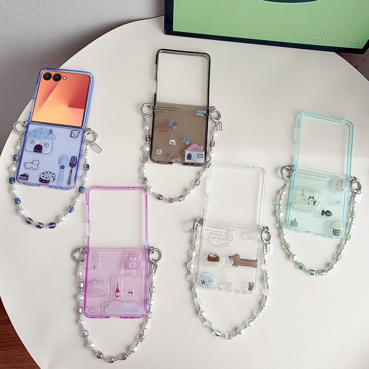 For Galaxy Z Flip8 5G Clear TPU Cartoon Animal Phone Case with Strap - Green - EDA009847501B