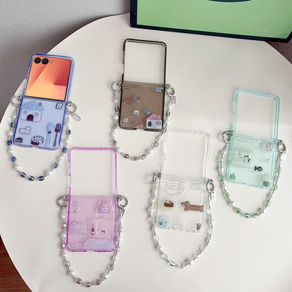 For Galaxy Z Flip8 5G Clear TPU Cartoon Animal Phone Case with Strap - Green - EDA009847501B