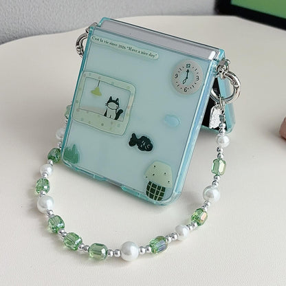 For Galaxy Z Flip8 5G Clear TPU Cartoon Animal Phone Case with Strap - Green - EDA009847501B
