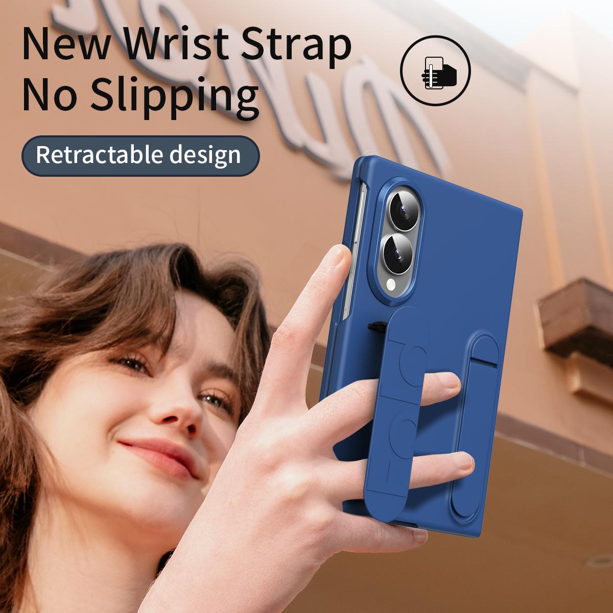 For Galaxy Z Fold8 5G Star Pattern Wristband Holder Integrated Film Phone Case - Blue - EDA009849801E
