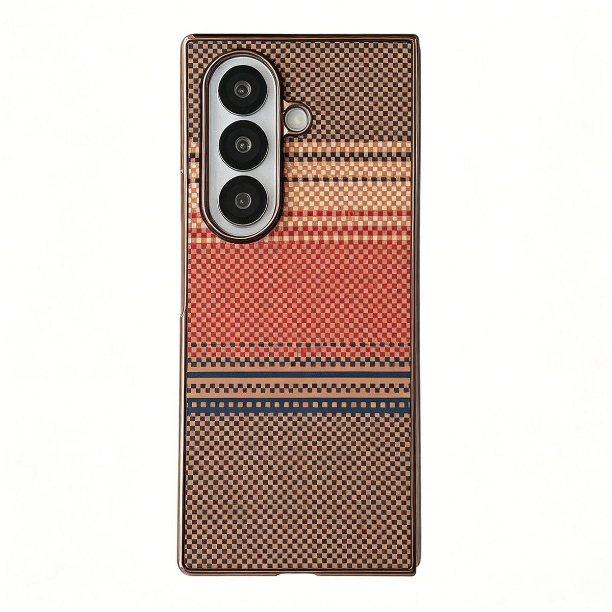 For Galaxy Z Fold7 5G Rainbow Kevlar-Plaid Magnetic PC Integrated Film Phone Case - Bronze - EDA009852402B