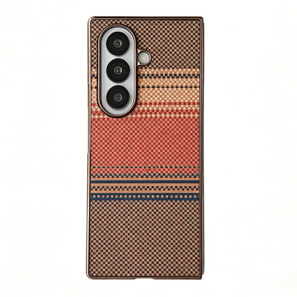 For Galaxy Z Fold7 5G Rainbow Kevlar-Plaid Magnetic PC Integrated Film Phone Case - Bronze - EDA009852402B