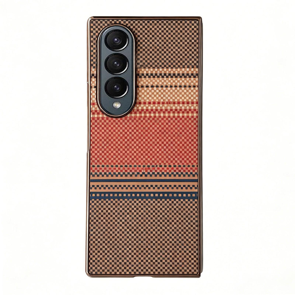For Galaxy Z Fold3 5G Rainbow Kevlar-Plaid Magnetic PC Integrated Film Phone Case - Bronze - EDA009852406B