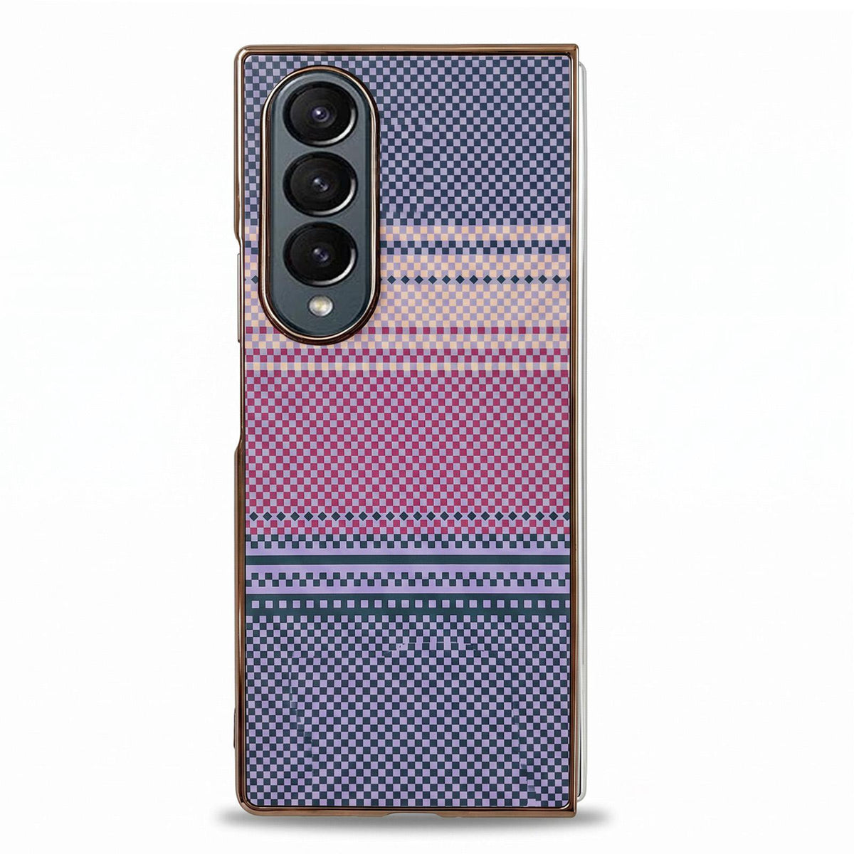 For Galaxy Z Fold3 5G Rainbow Kevlar-Plaid Magnetic PC Integrated Film Phone Case - Purple - EDA009852406E