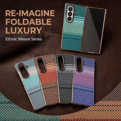 For Galaxy Z Fold7 5G Rainbow Kevlar-Plaid Magnetic PC Integrated Film Phone Case - Light Blue - EDA009852402D