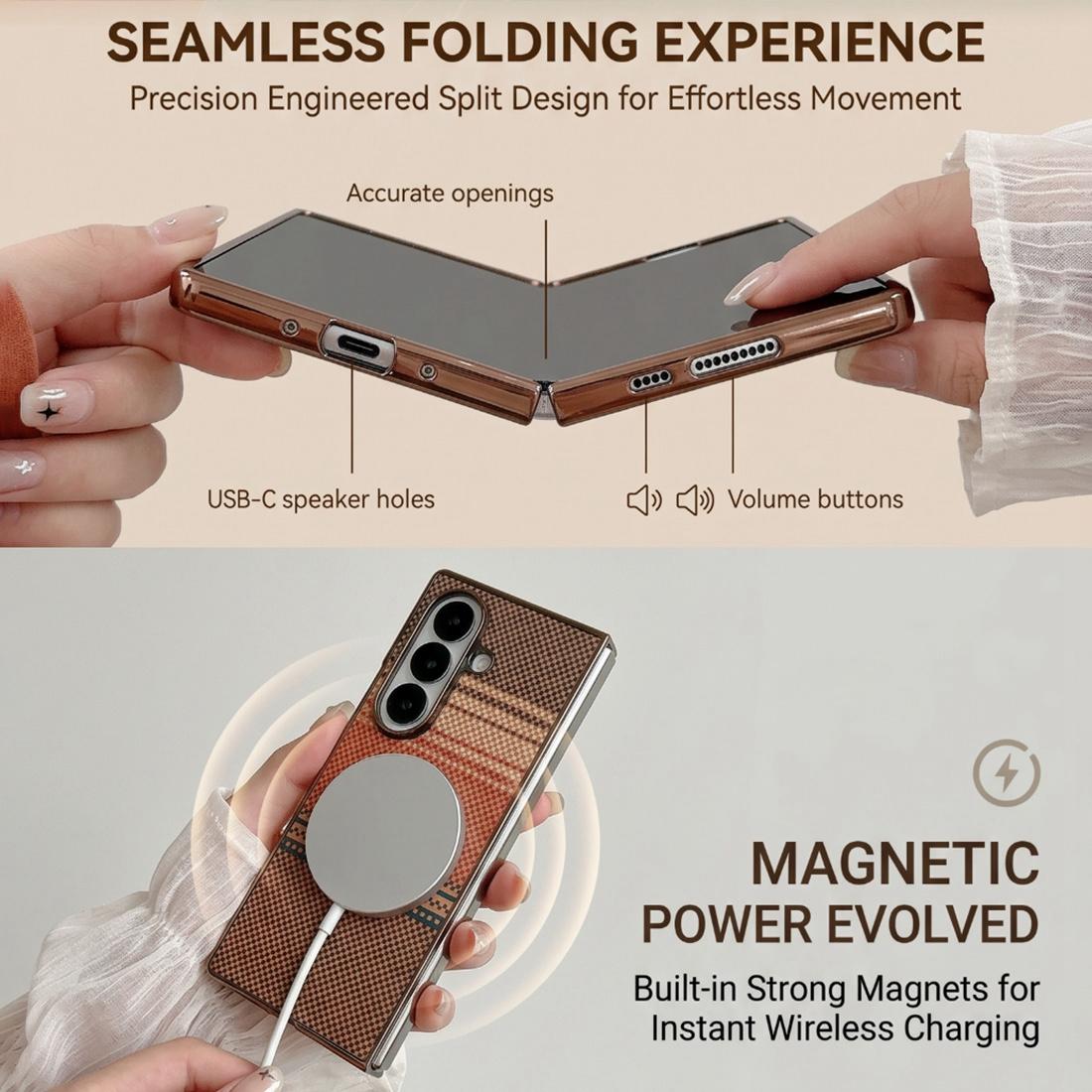 For Galaxy Z Fold7 5G Rainbow Kevlar-Plaid Magnetic PC Integrated Film Phone Case - Light Blue - EDA009852402D