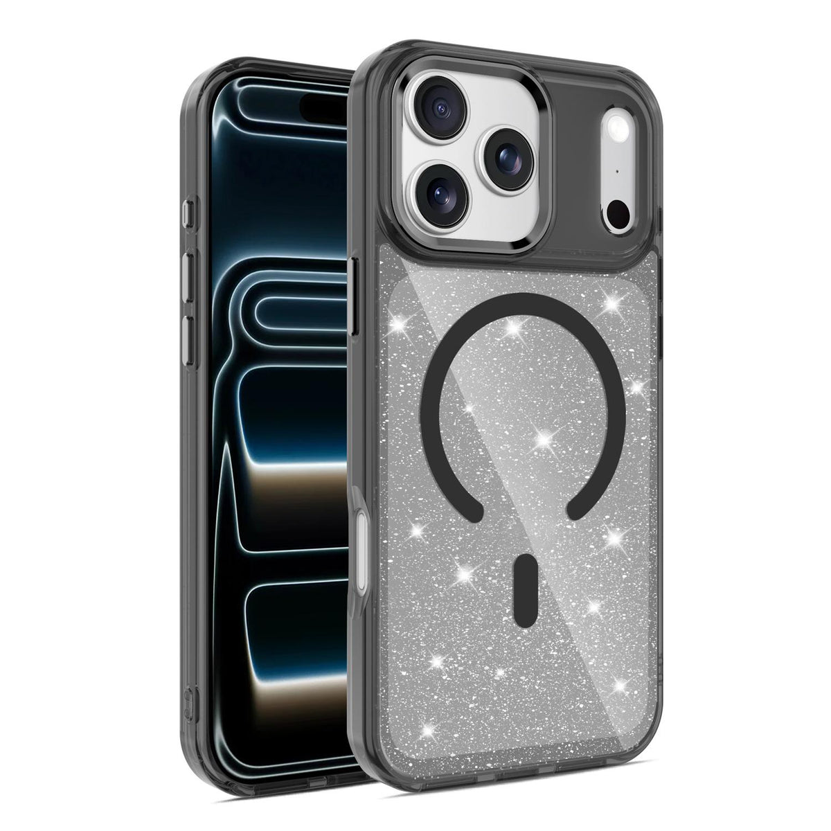 For iPhone 17 Pro Max Luxury Glitter TPU + PC Magnetic Phone Case - Black - EDA009853301A