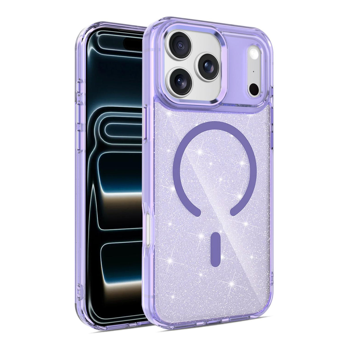 For iPhone 17 Pro Max Luxury Glitter TPU + PC Magnetic Phone Case - Purple - EDA009853301E