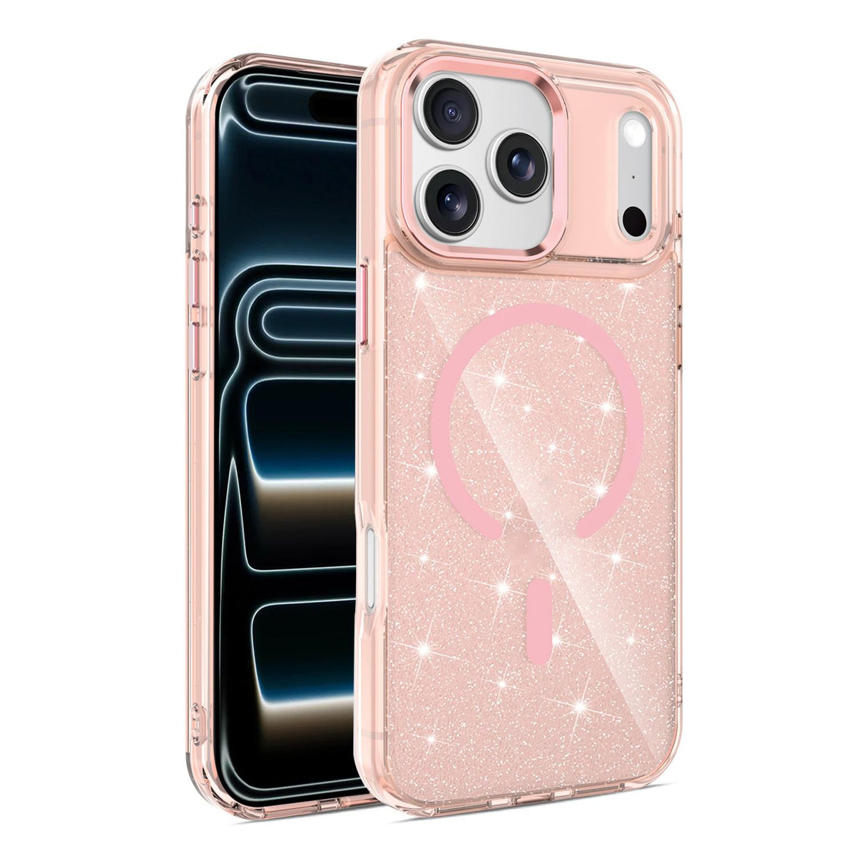 For iPhone 17 Pro Luxury Glitter TPU + PC Magnetic Phone Case - Pink - EDA009853302C