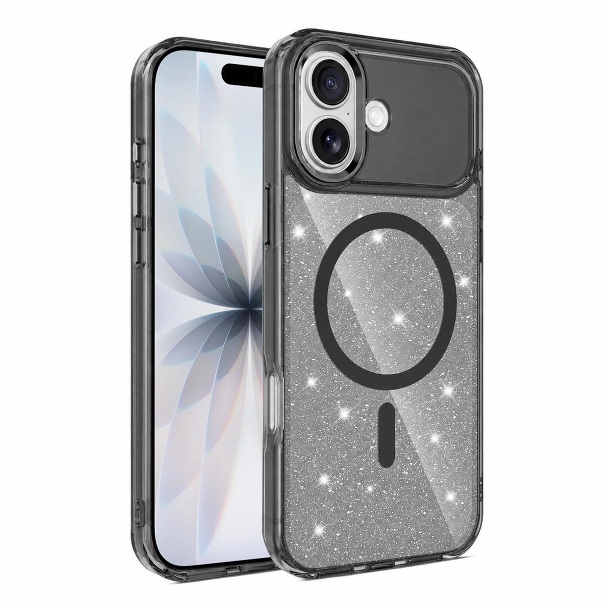 For iPhone 17 Luxury Glitter TPU + PC Magnetic Phone Case - Black - EDA009853303A