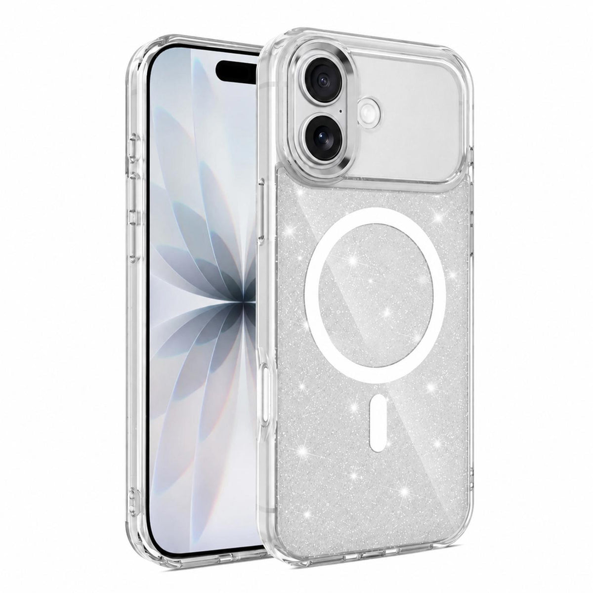 For iPhone 17 Luxury Glitter TPU + PC Magnetic Phone Case - Transparent - EDA009853303D