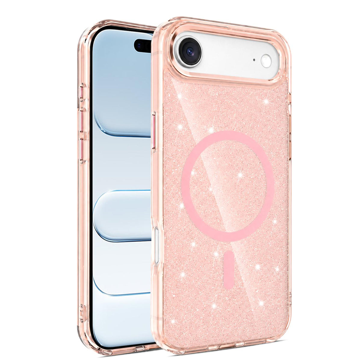 For iPhone Air Luxury Glitter TPU + PC Magnetic Phone Case - Pink - EDA009853304C