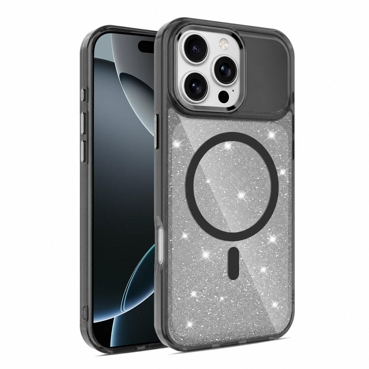 For iPhone 16 Pro Luxury Glitter TPU + PC Magnetic Phone Case - Black - EDA009853306A