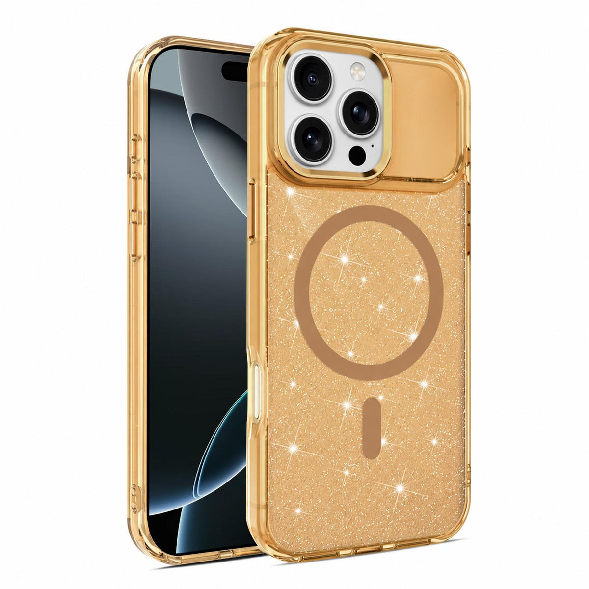 For iPhone 16 Pro Luxury Glitter TPU + PC Magnetic Phone Case - Gold - EDA009853306B