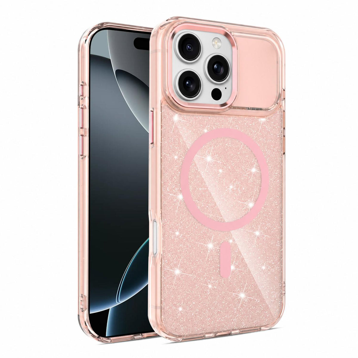 For iPhone 16 Pro Luxury Glitter TPU + PC Magnetic Phone Case - Pink - EDA009853306C