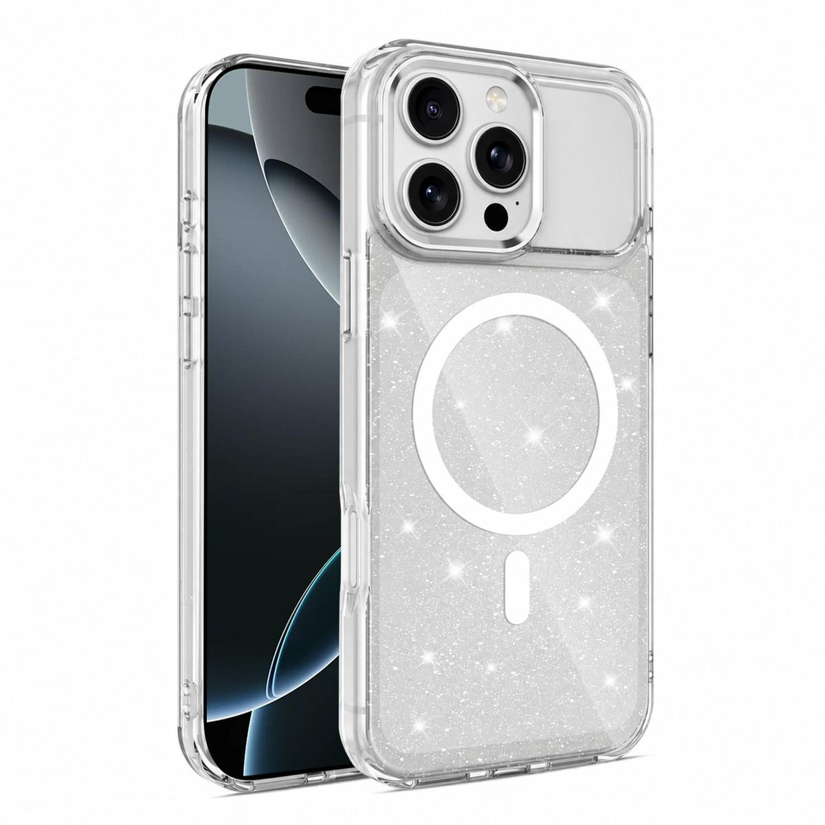 For iPhone 16 Pro Luxury Glitter TPU + PC Magnetic Phone Case - Transparent - EDA009853306D