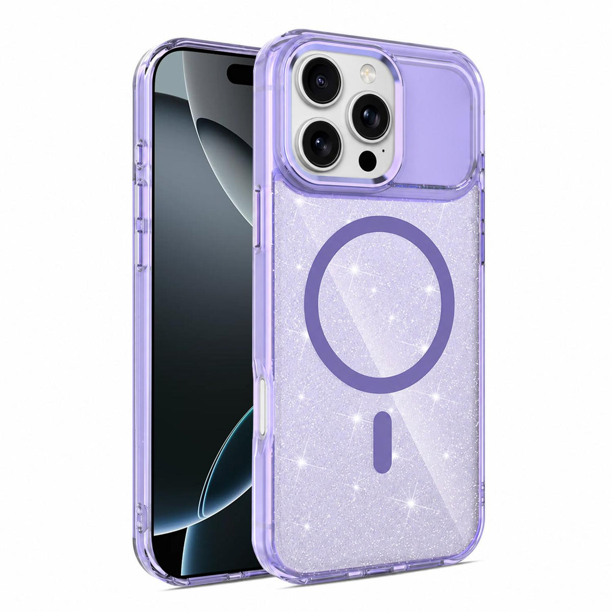 For iPhone 16 Pro Luxury Glitter TPU + PC Magnetic Phone Case - Purple - EDA009853306E