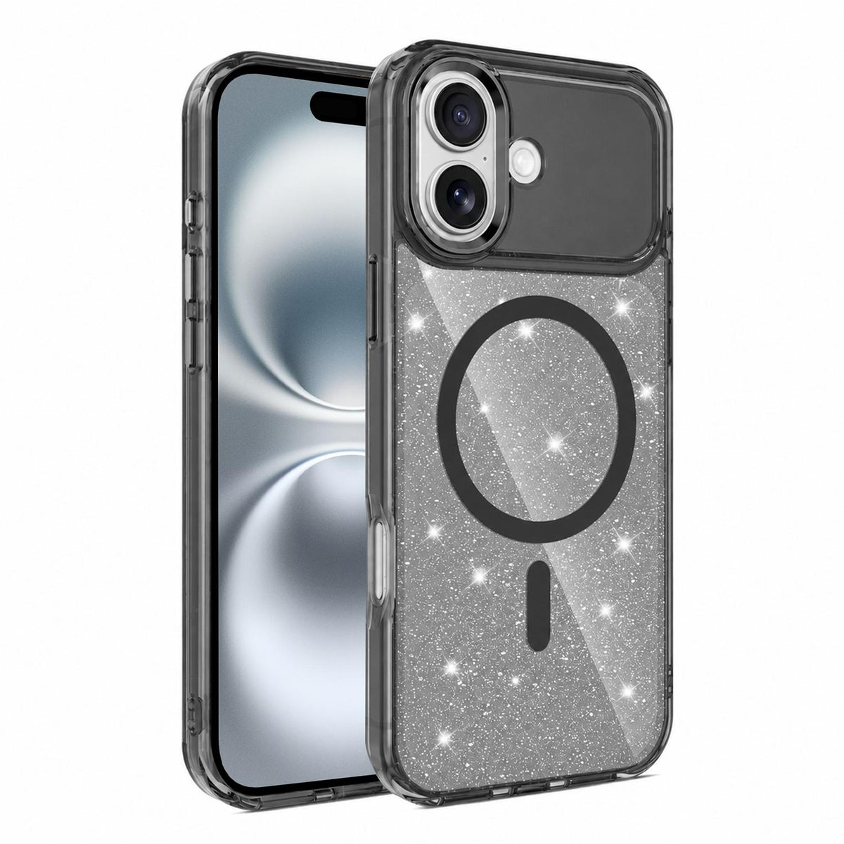 For iPhone 16 Plus Luxury Glitter TPU + PC Magnetic Phone Case - Black - EDA009853307A