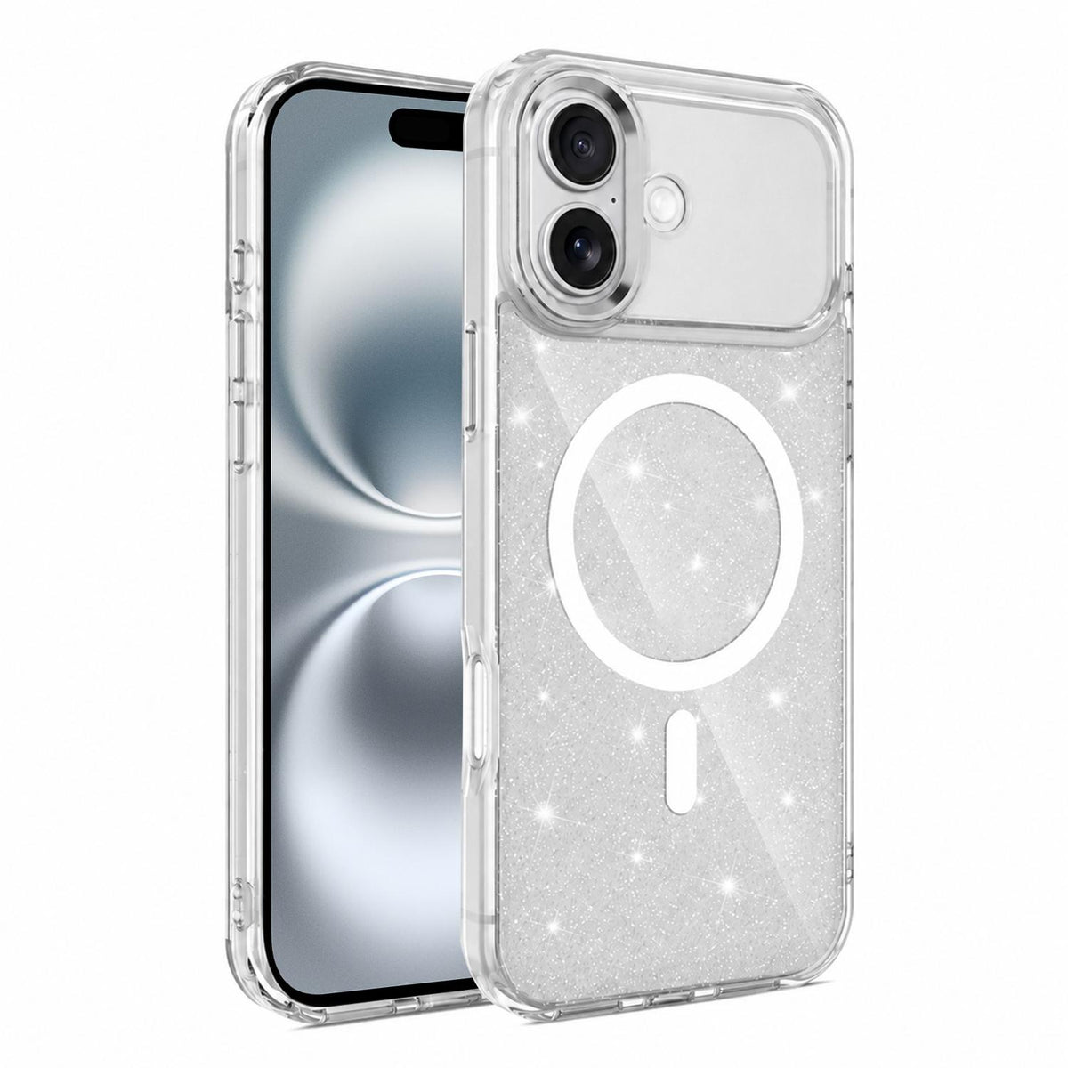 For iPhone 16 Plus Luxury Glitter TPU + PC Magnetic Phone Case - Transparent - EDA009853307D