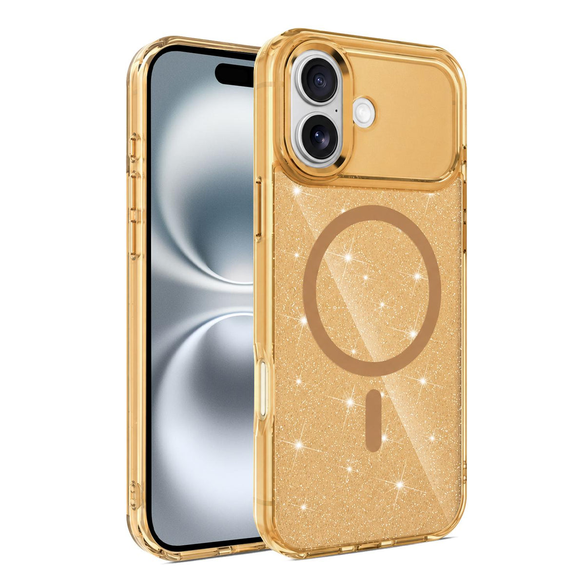 For iPhone 16 Luxury Glitter TPU + PC Magnetic Phone Case - Gold - EDA009853308B