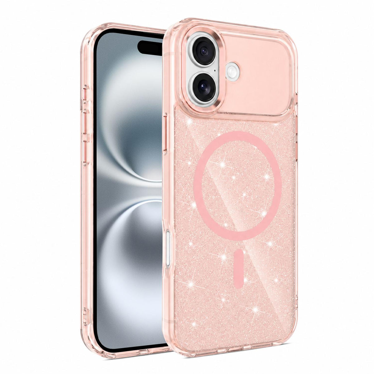 For iPhone 16 Luxury Glitter TPU + PC Magnetic Phone Case - Pink - EDA009853308C
