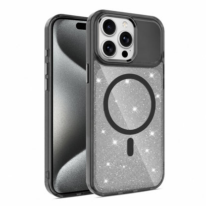 For iPhone 15 Pro Max Luxury Glitter TPU + PC Magnetic Phone Case - Black - EDA009853309A