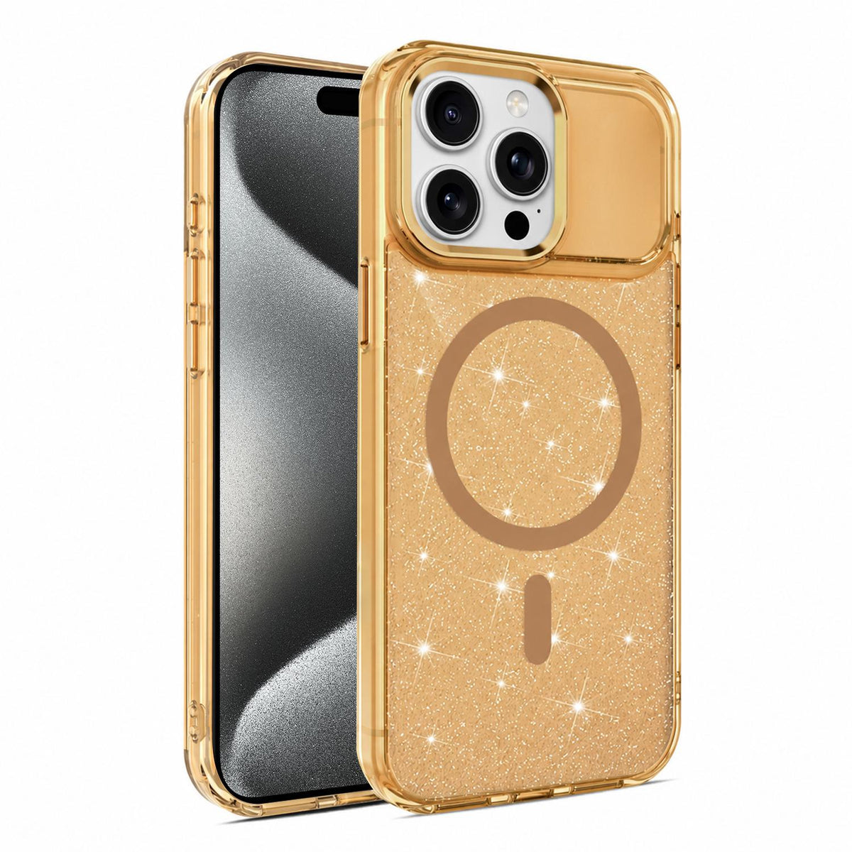 For iPhone 15 Pro Max Luxury Glitter TPU + PC Magnetic Phone Case - Gold - EDA009853309B