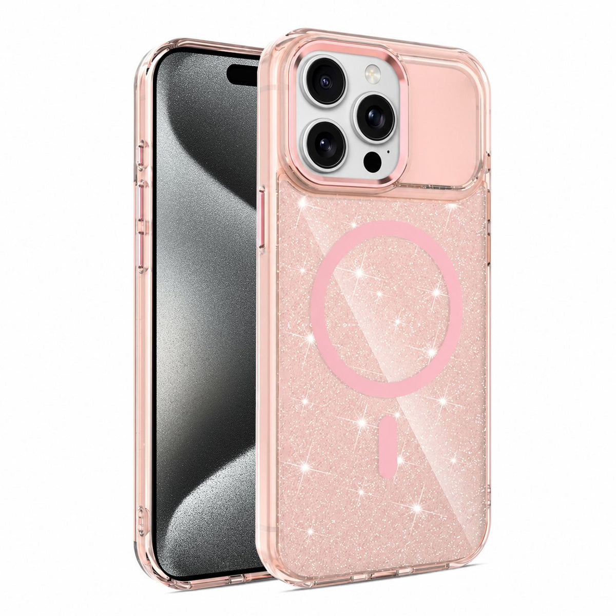 For iPhone 15 Pro Max Luxury Glitter TPU + PC Magnetic Phone Case - Pink - EDA009853309C
