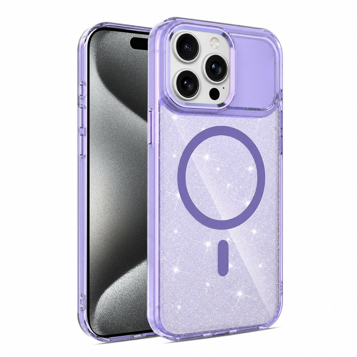 For iPhone 15 Pro Max Luxury Glitter TPU + PC Magnetic Phone Case - Purple - EDA009853309E