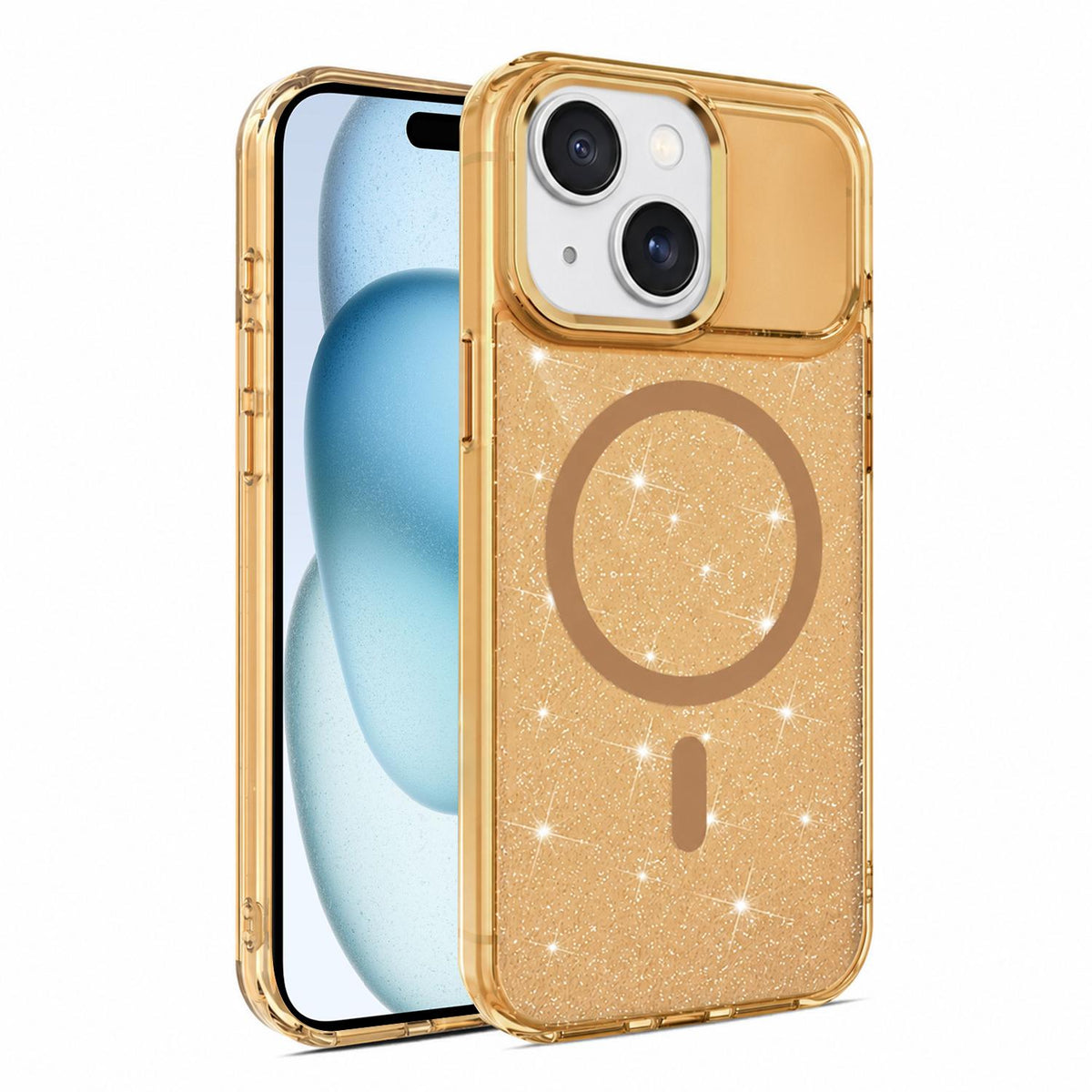 For iPhone 15 Luxury Glitter TPU + PC Magnetic Phone Case - Gold - EDA009853311B