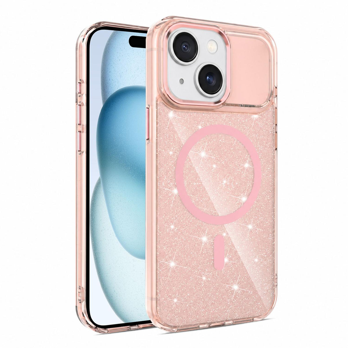 For iPhone 15 Luxury Glitter TPU + PC Magnetic Phone Case - Pink - EDA009853311C