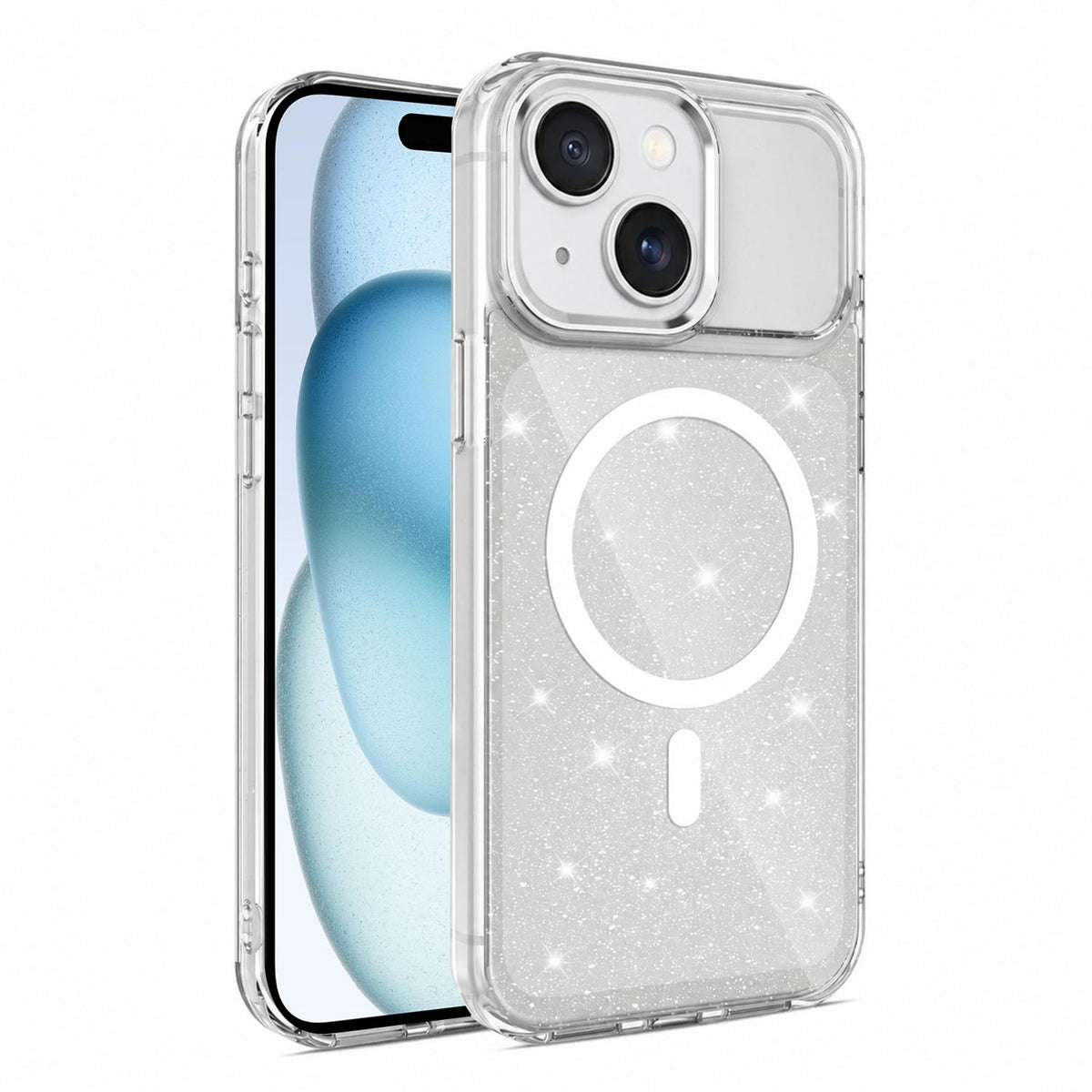 For iPhone 15 Luxury Glitter TPU + PC Magnetic Phone Case - Transparent - EDA009853311D