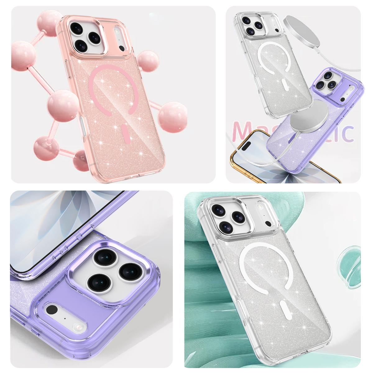 For iPhone 16 Luxury Glitter TPU + PC Magnetic Phone Case - Purple - EDA009853308E