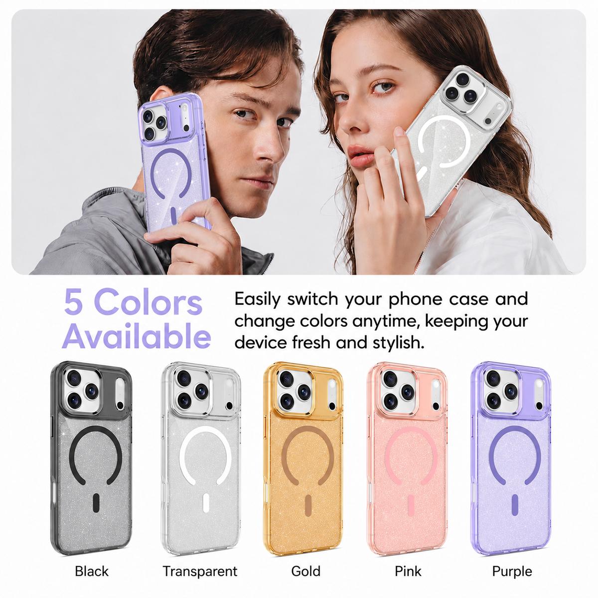 For iPhone 16 Luxury Glitter TPU + PC Magnetic Phone Case - Purple - EDA009853308E
