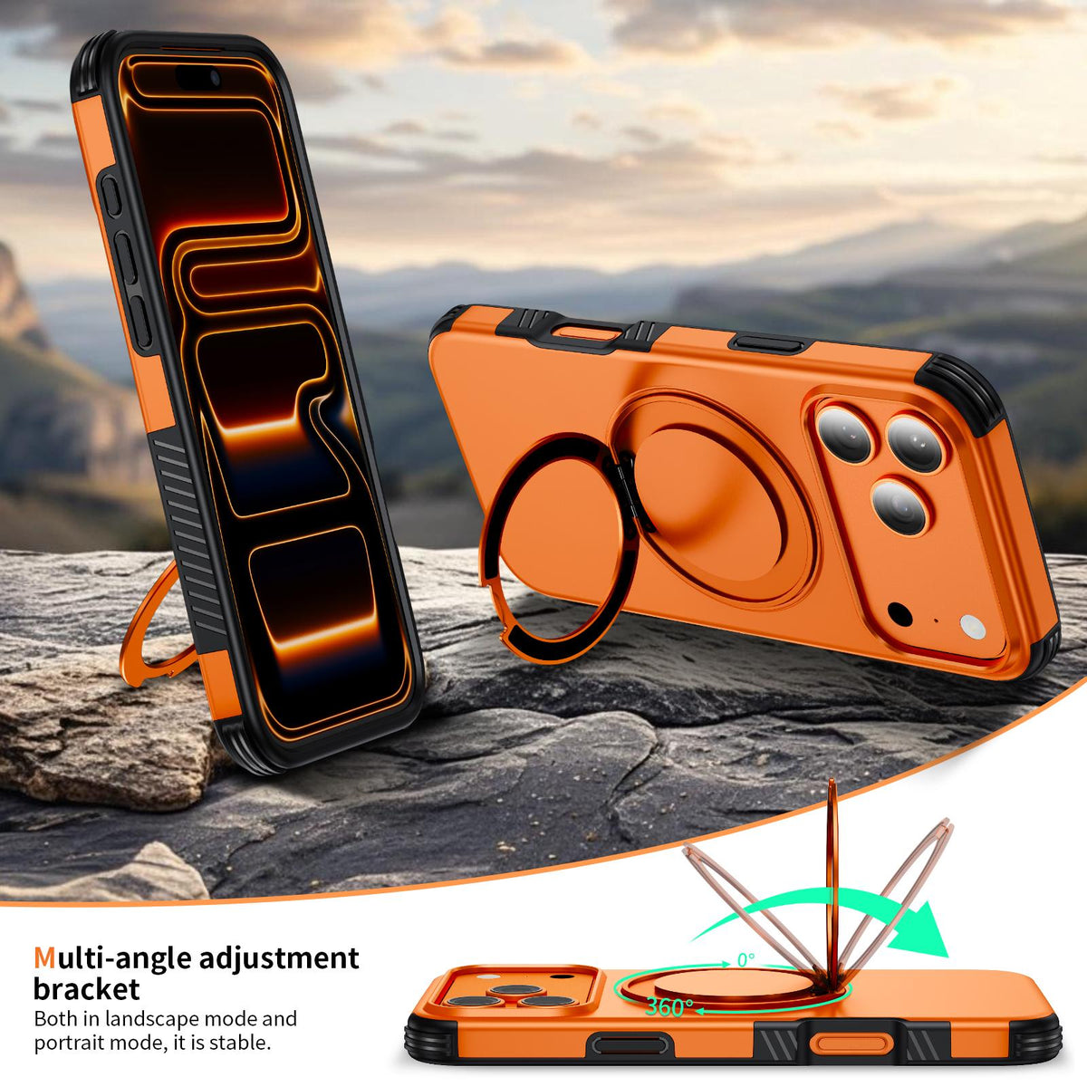 For iPhone 17 Pro Magnetic 360 Rotating Holder Phone Case - Orange - EDA009861201A