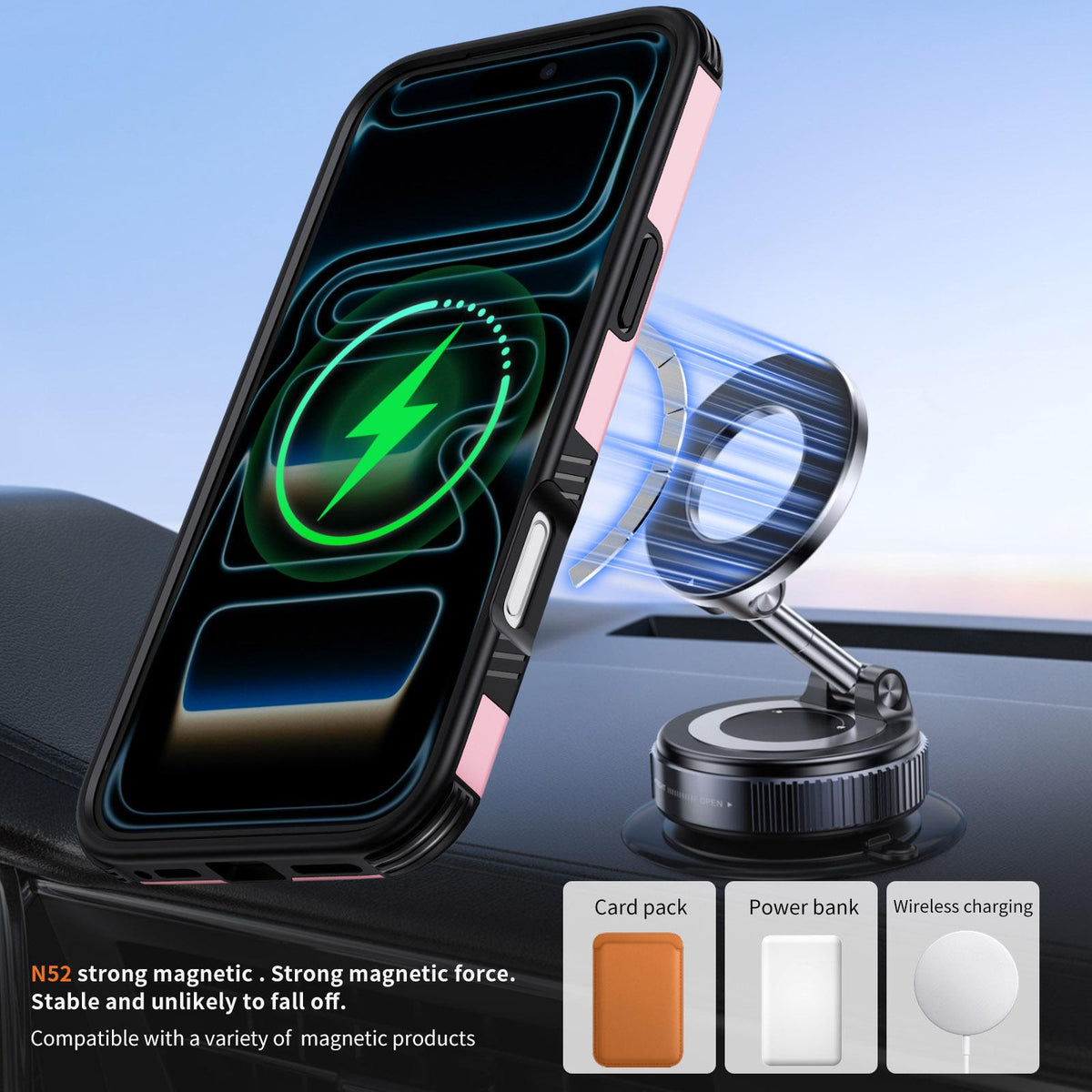For iPhone 17 Pro Magnetic 360 Rotating Holder Phone Case - Pink - EDA009861201B