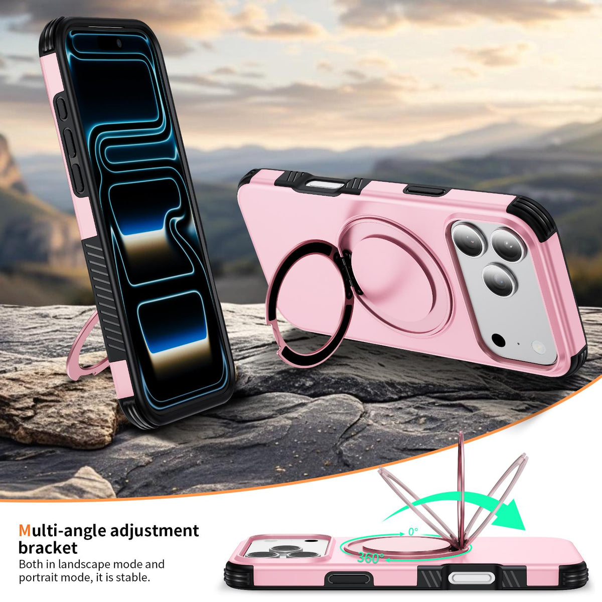 For iPhone 17 Pro Magnetic 360 Rotating Holder Phone Case - Pink - EDA009861201B