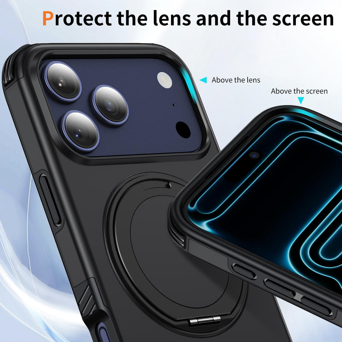 For iPhone 17 Pro Magnetic 360 Rotating Holder Phone Case - Black - EDA009861201C