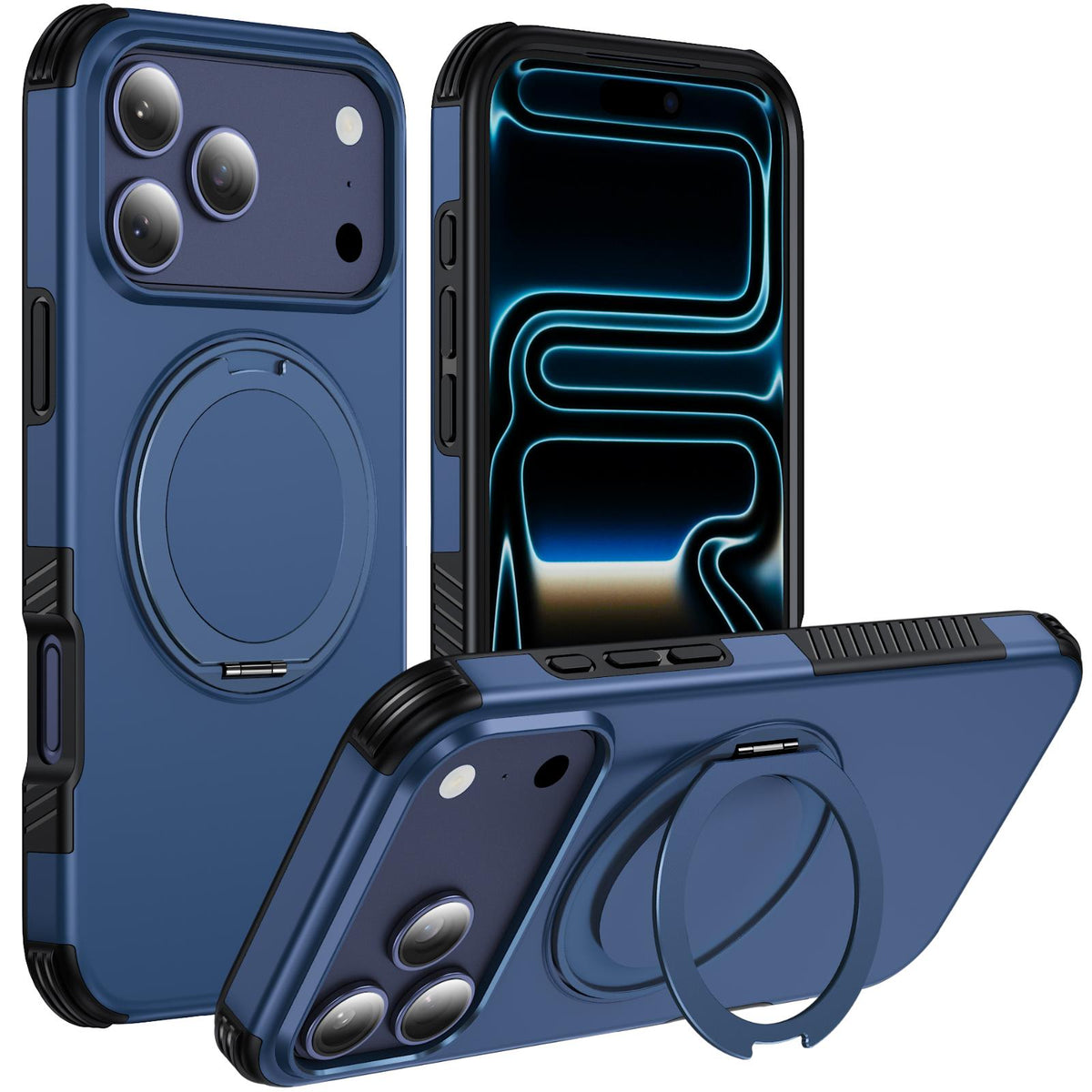 For iPhone 17 Pro Magnetic 360 Rotating Holder Phone Case - Blue - EDA009861201E