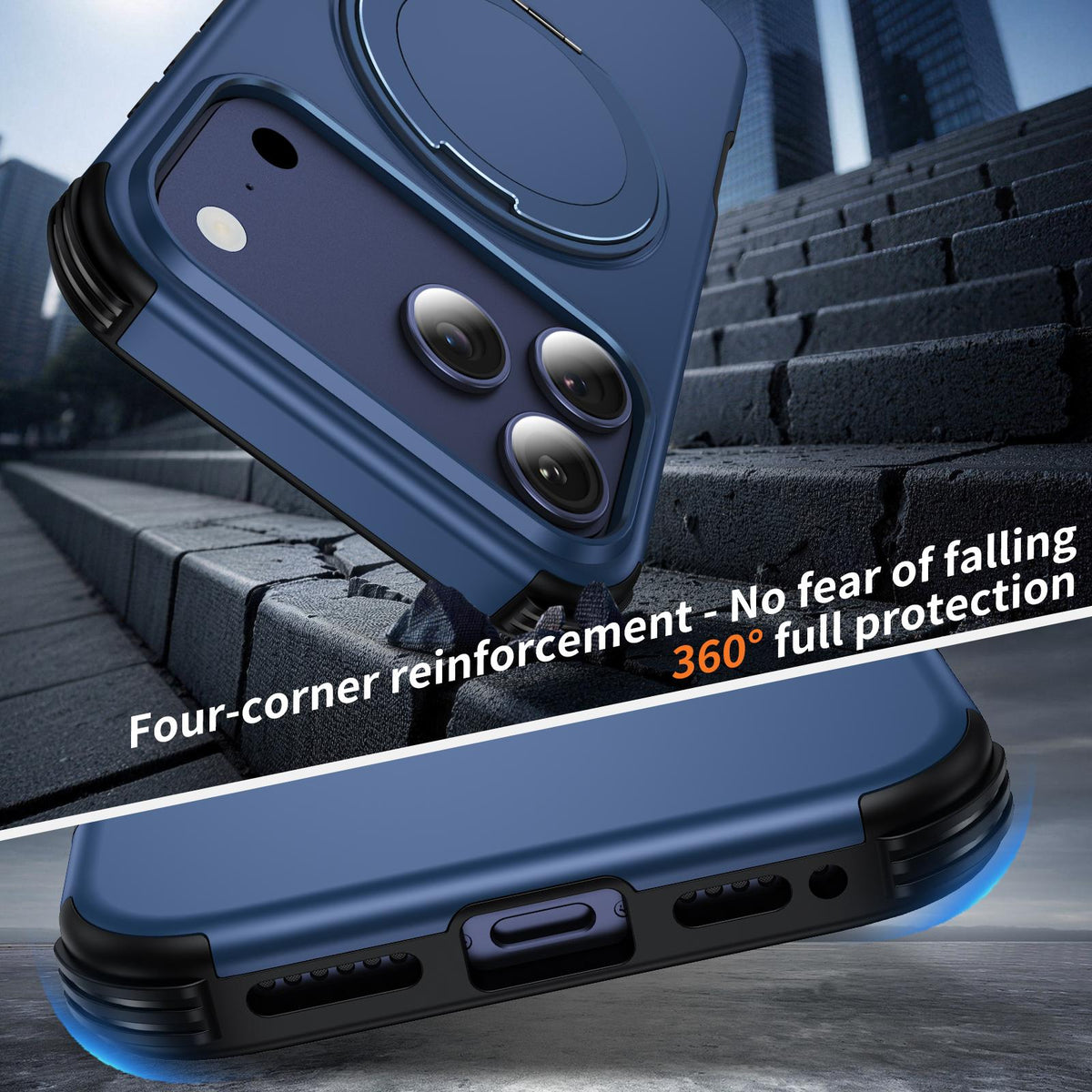 For iPhone 17 Pro Magnetic 360 Rotating Holder Phone Case - Blue - EDA009861201E