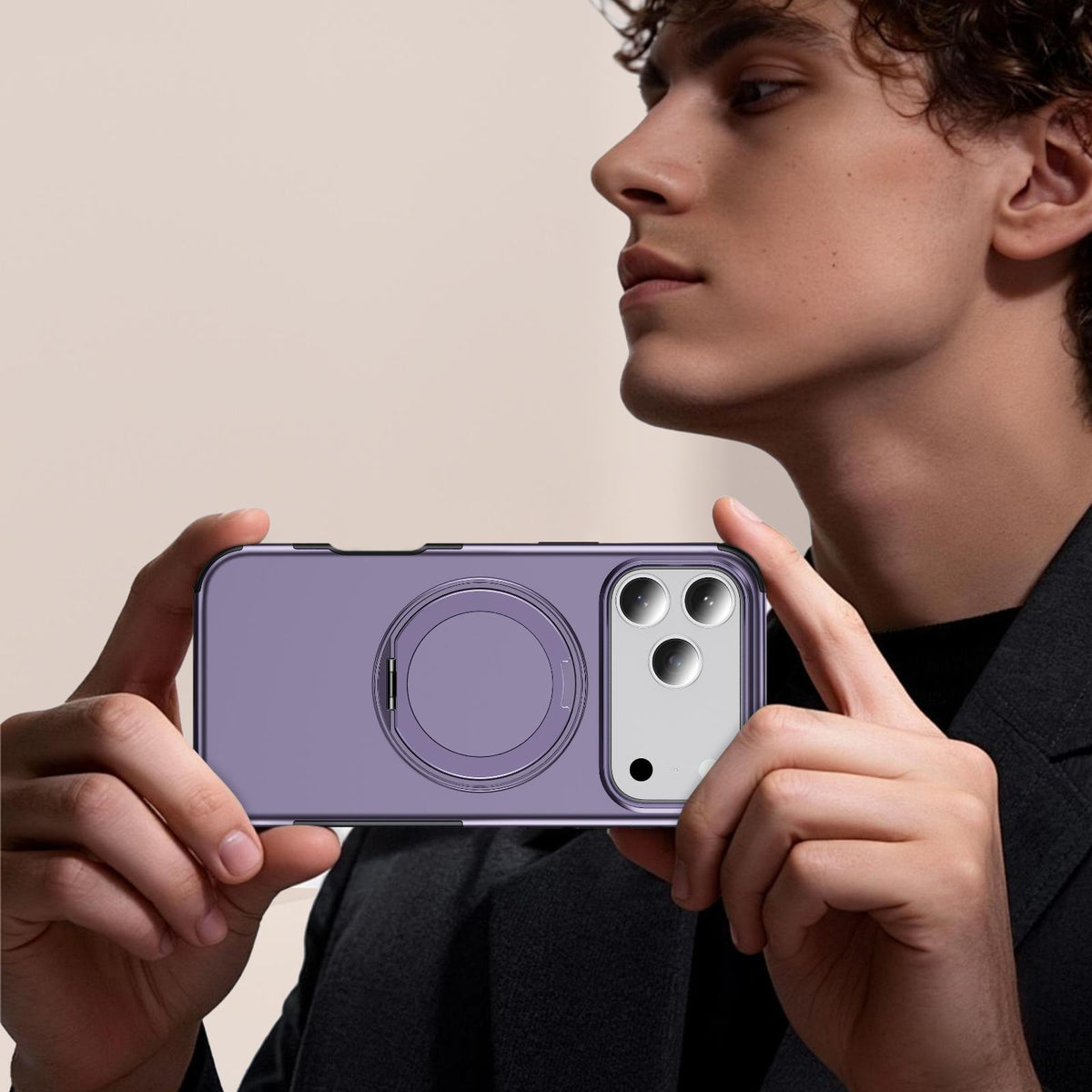 For iPhone 17 Pro Magnetic 360 Rotating Holder Phone Case - Light Purple - EDA009861201F