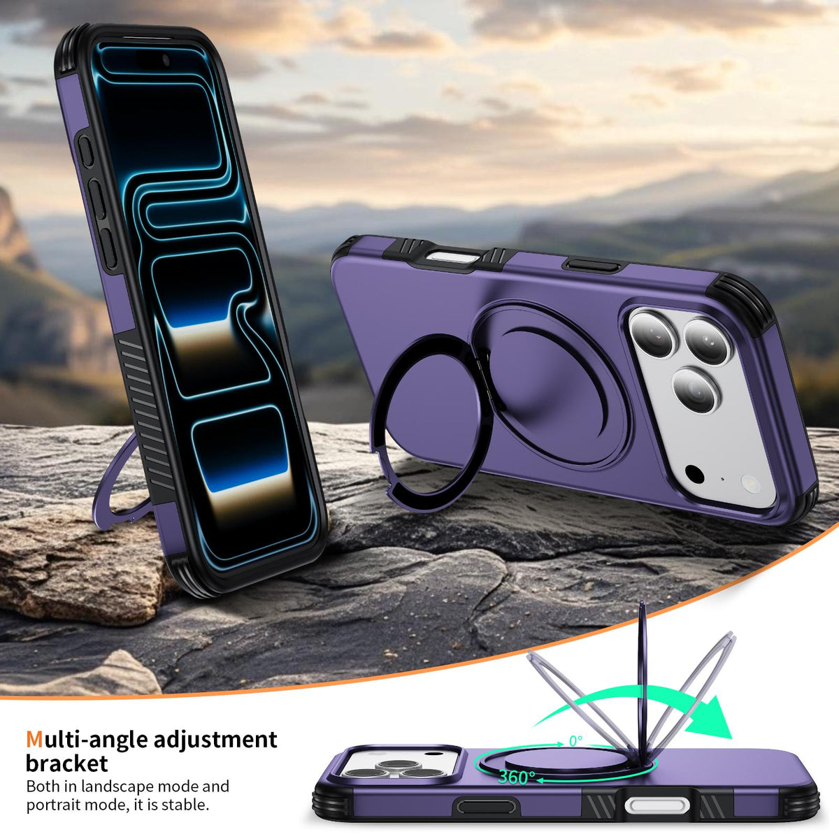 For iPhone 17 Pro Magnetic 360 Rotating Holder Phone Case - Dark Purple - EDA009861201G