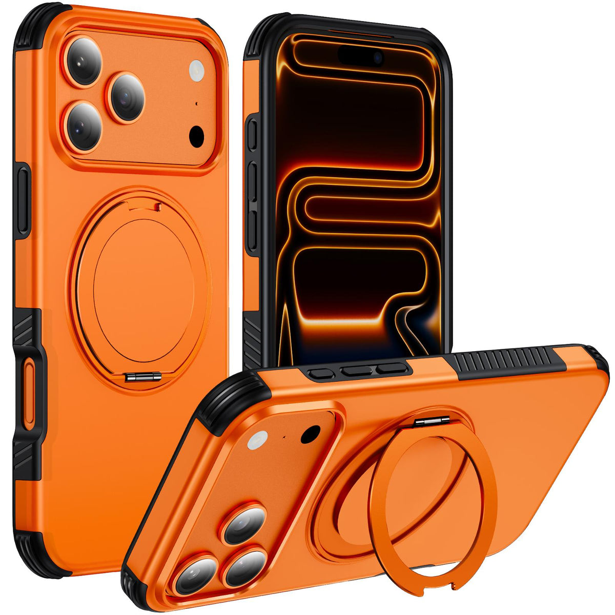 For iPhone 17 Pro Max Magnetic 360 Rotating Holder Phone Case - Orange - EDA009861202A