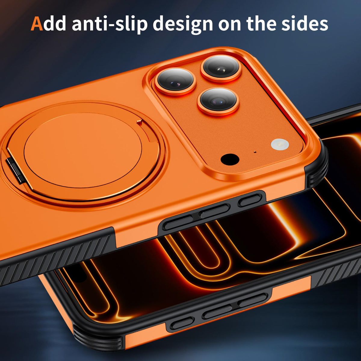 For iPhone 17 Pro Max Magnetic 360 Rotating Holder Phone Case - Orange - EDA009861202A