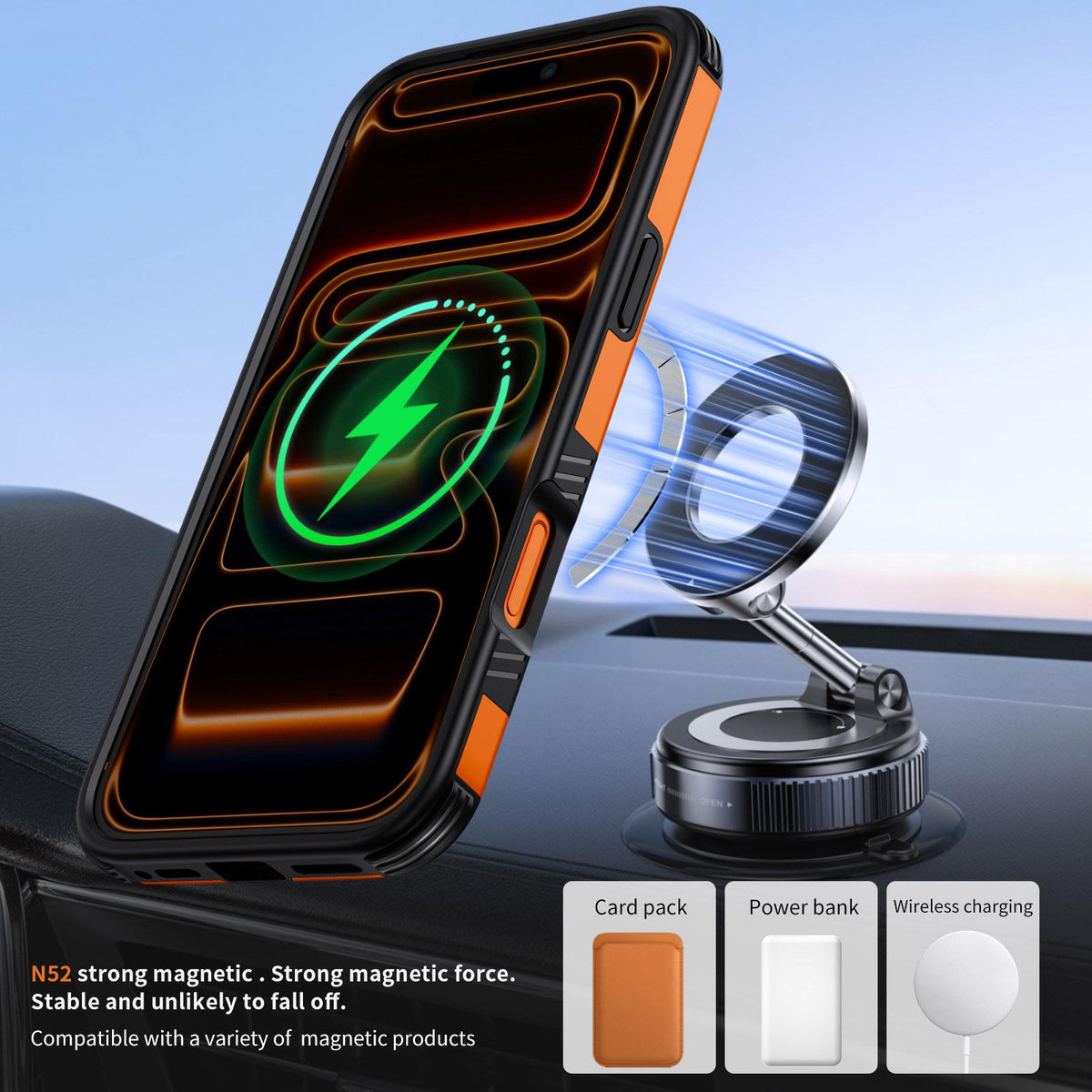 For iPhone 17 Pro Max Magnetic 360 Rotating Holder Phone Case - Orange - EDA009861202A