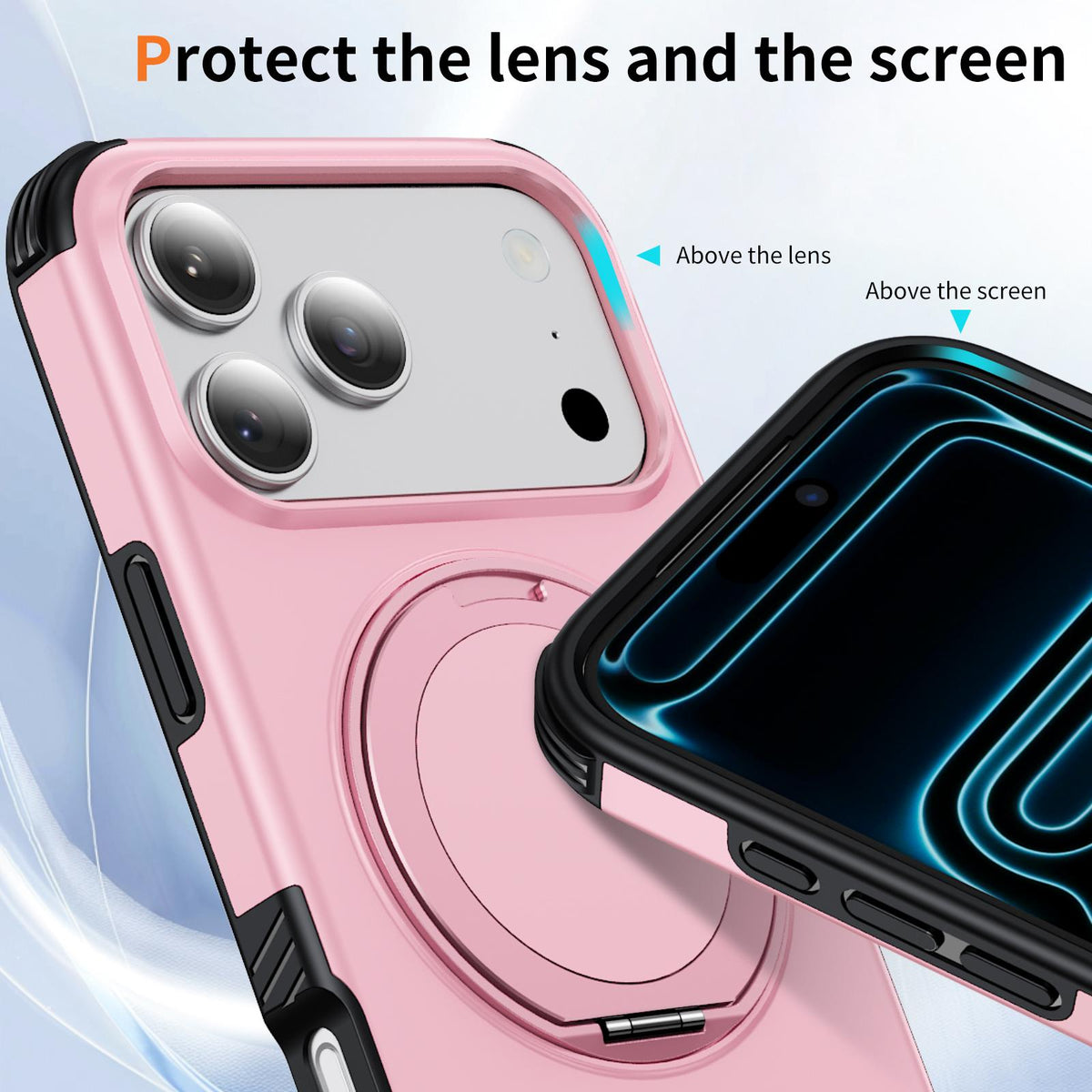 For iPhone 17 Pro Max Magnetic 360 Rotating Holder Phone Case - Pink - EDA009861202B
